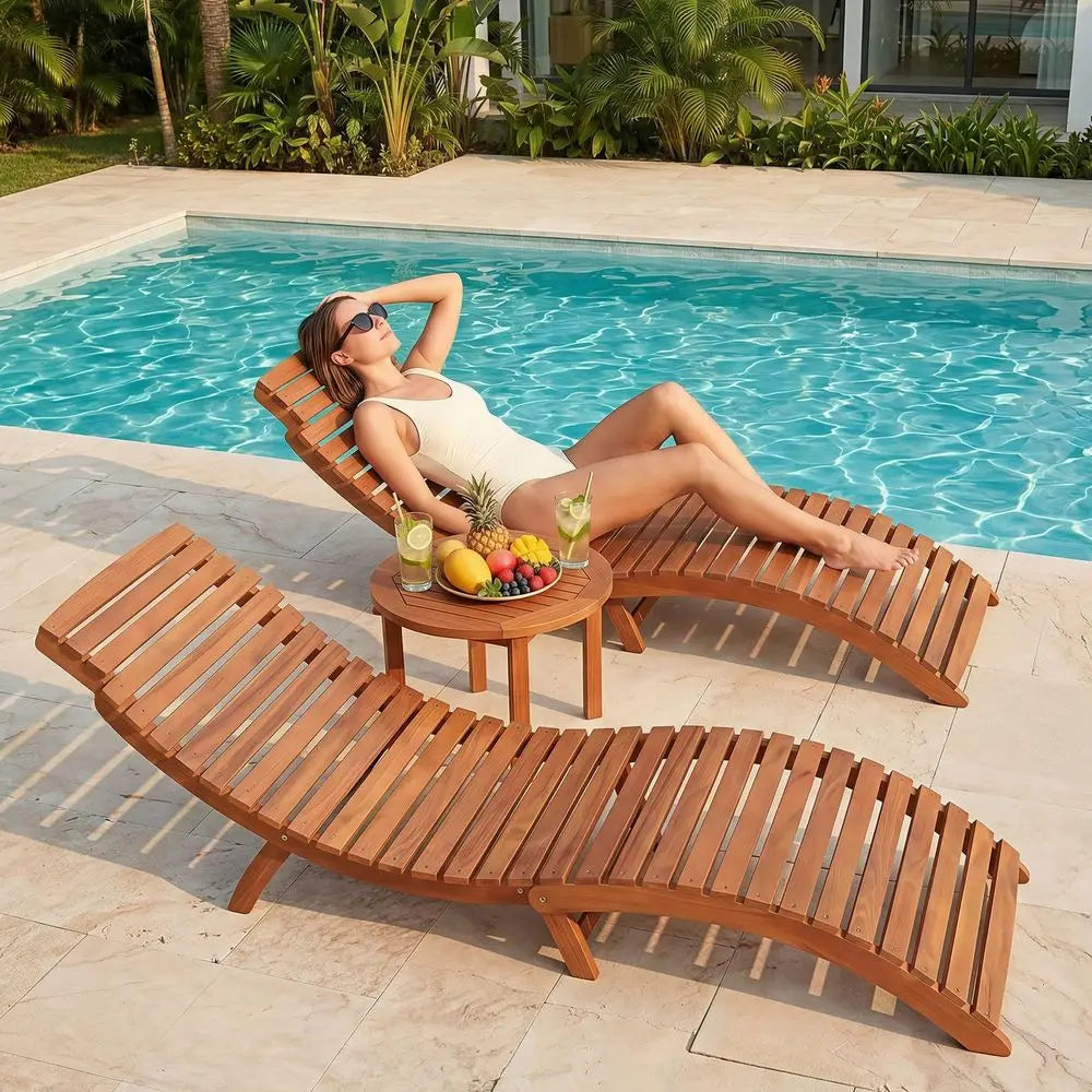 Folding Acacia Lounge Chairs (2PC)