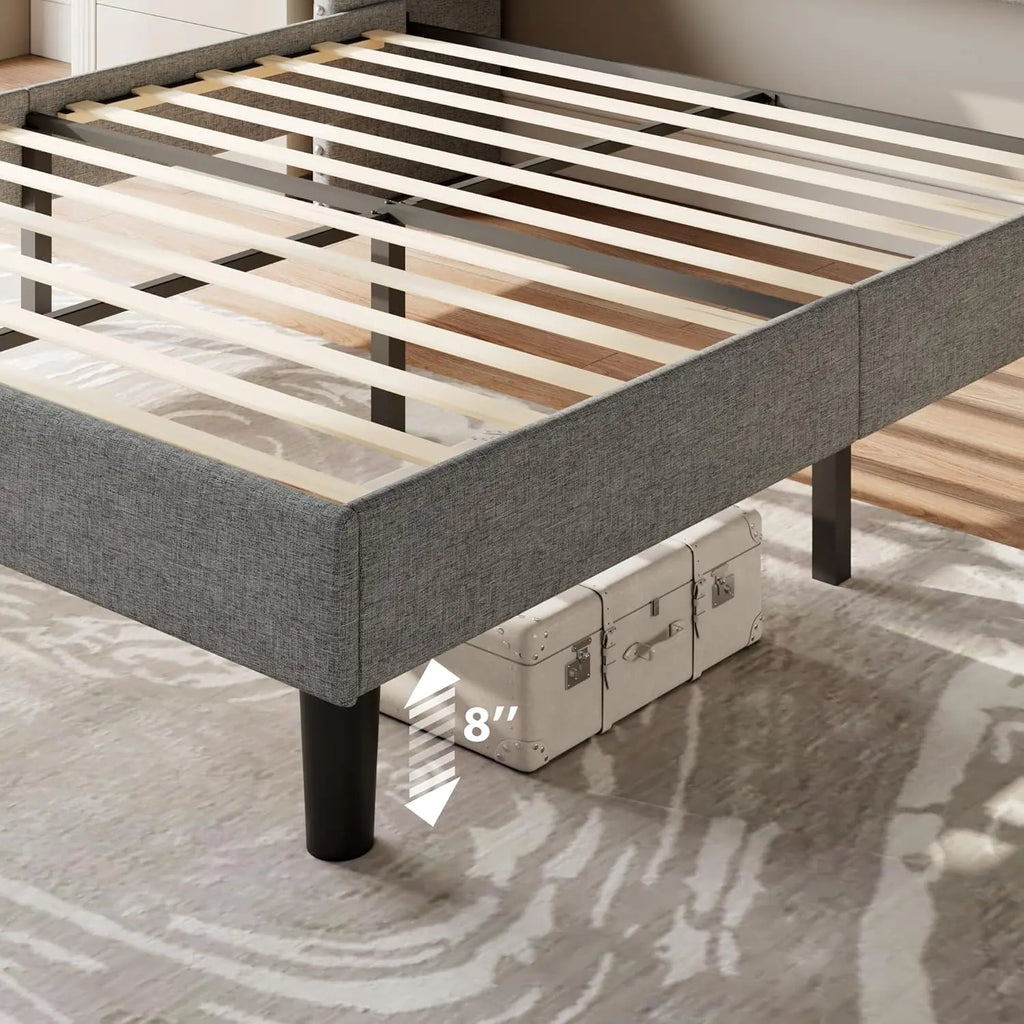 Queen Bed Frame with Wingback Headboard