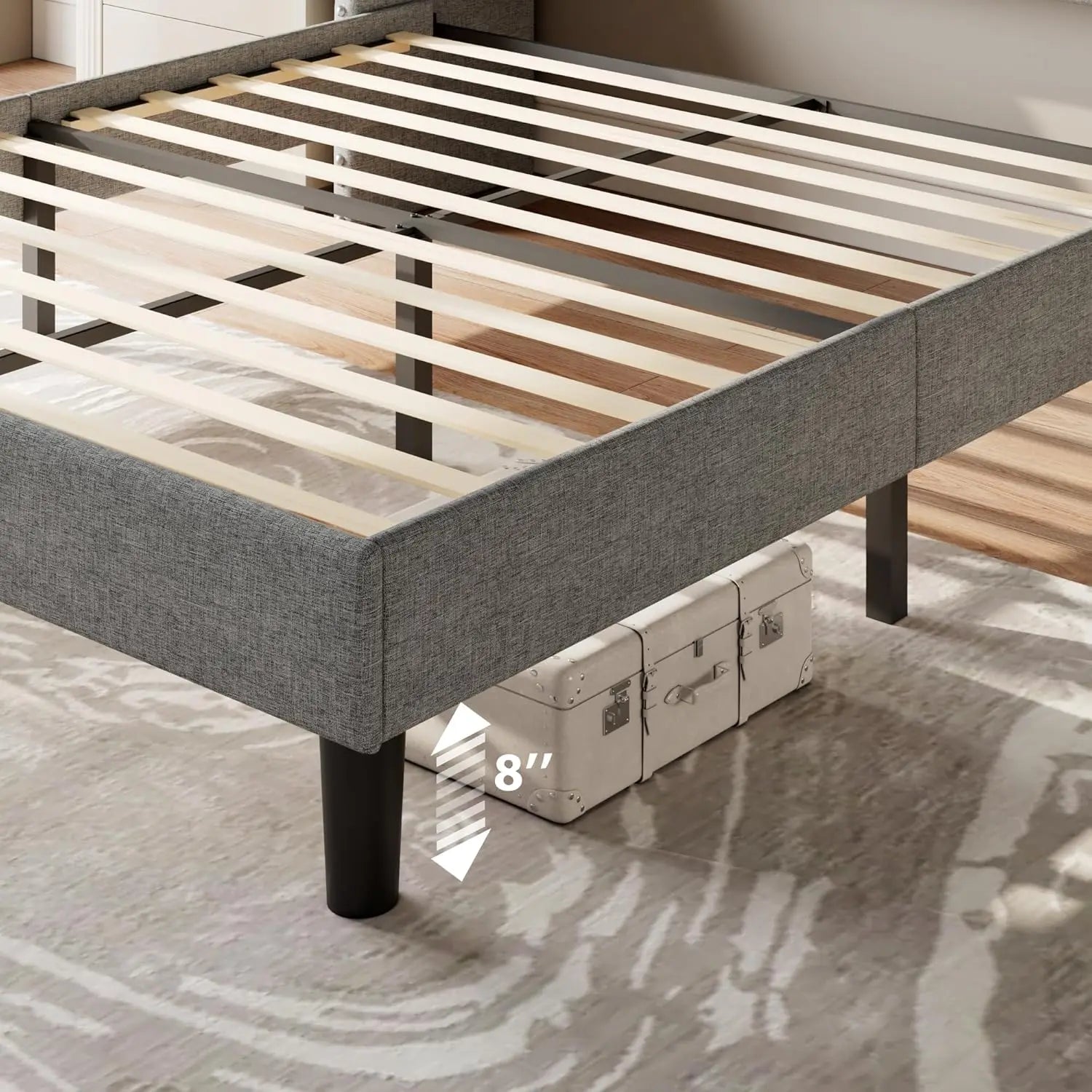 Queen Bed Frame with Wingback Headboard