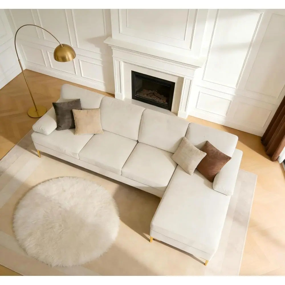 L-Shaped Sectional Sofa (Gold Legs)