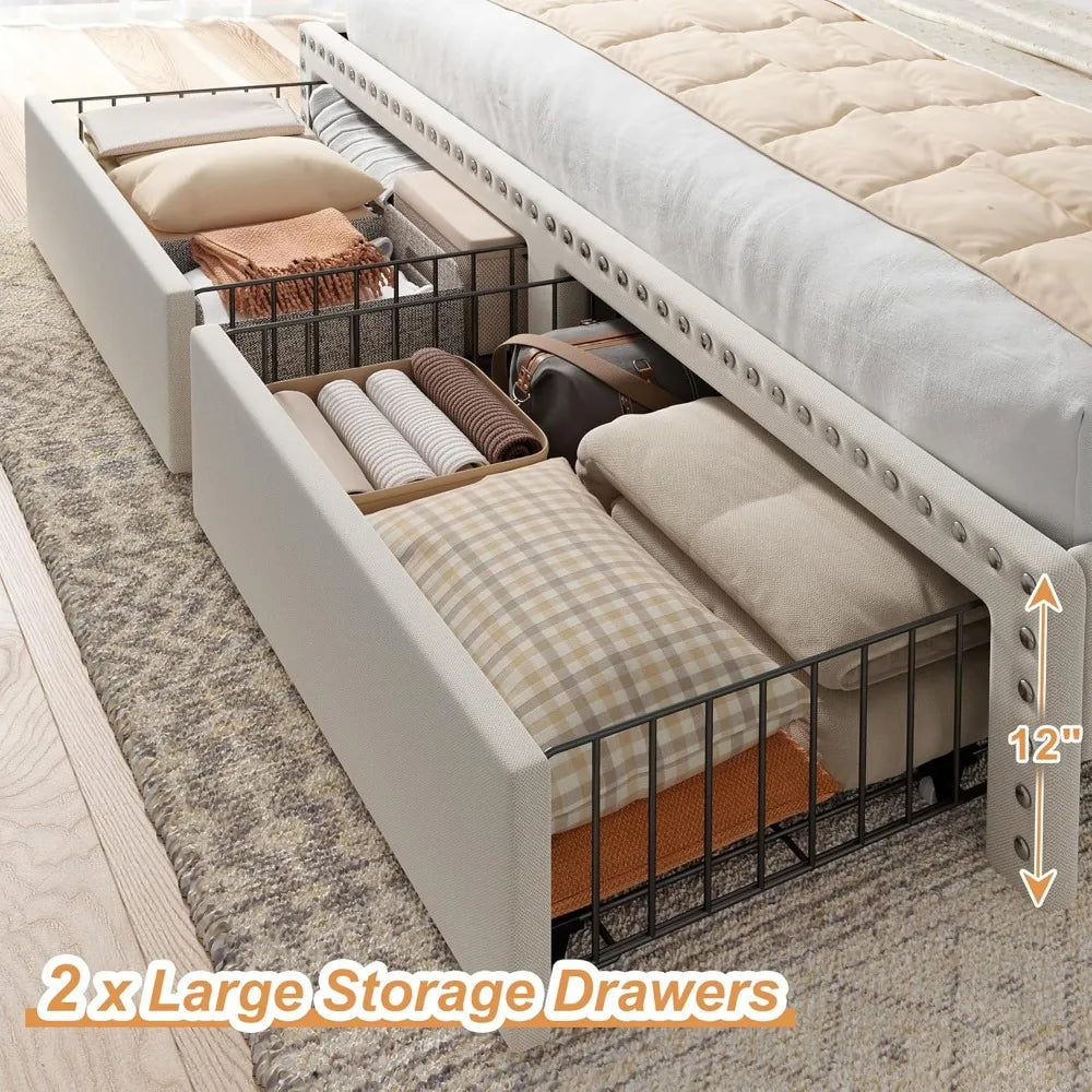 Queen Bed Frame with Storage Drawers