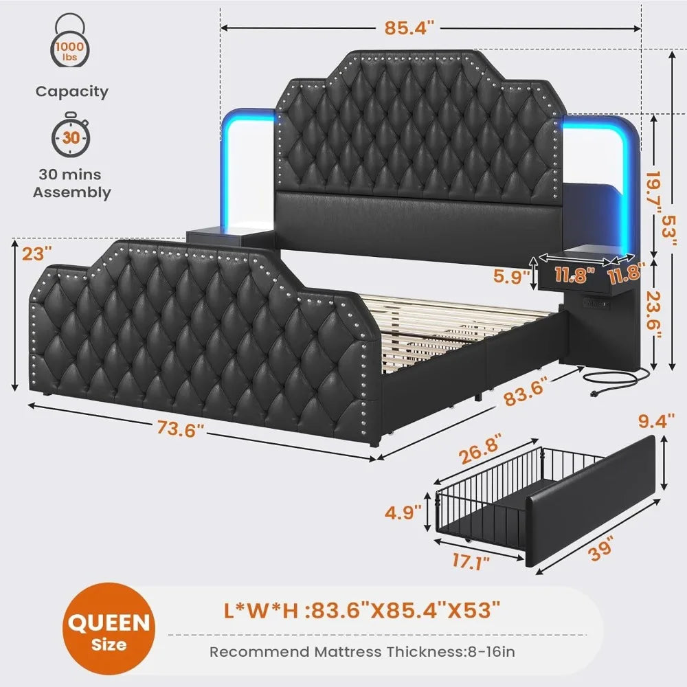 LED Platform Bed with Drawers & Nightstands