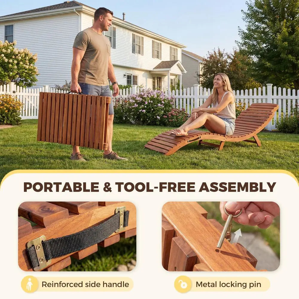 Folding Acacia Lounge Chairs (2PC)