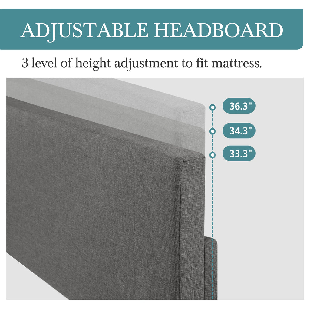 Upholstered Bed Frame with Adjustable Headboard