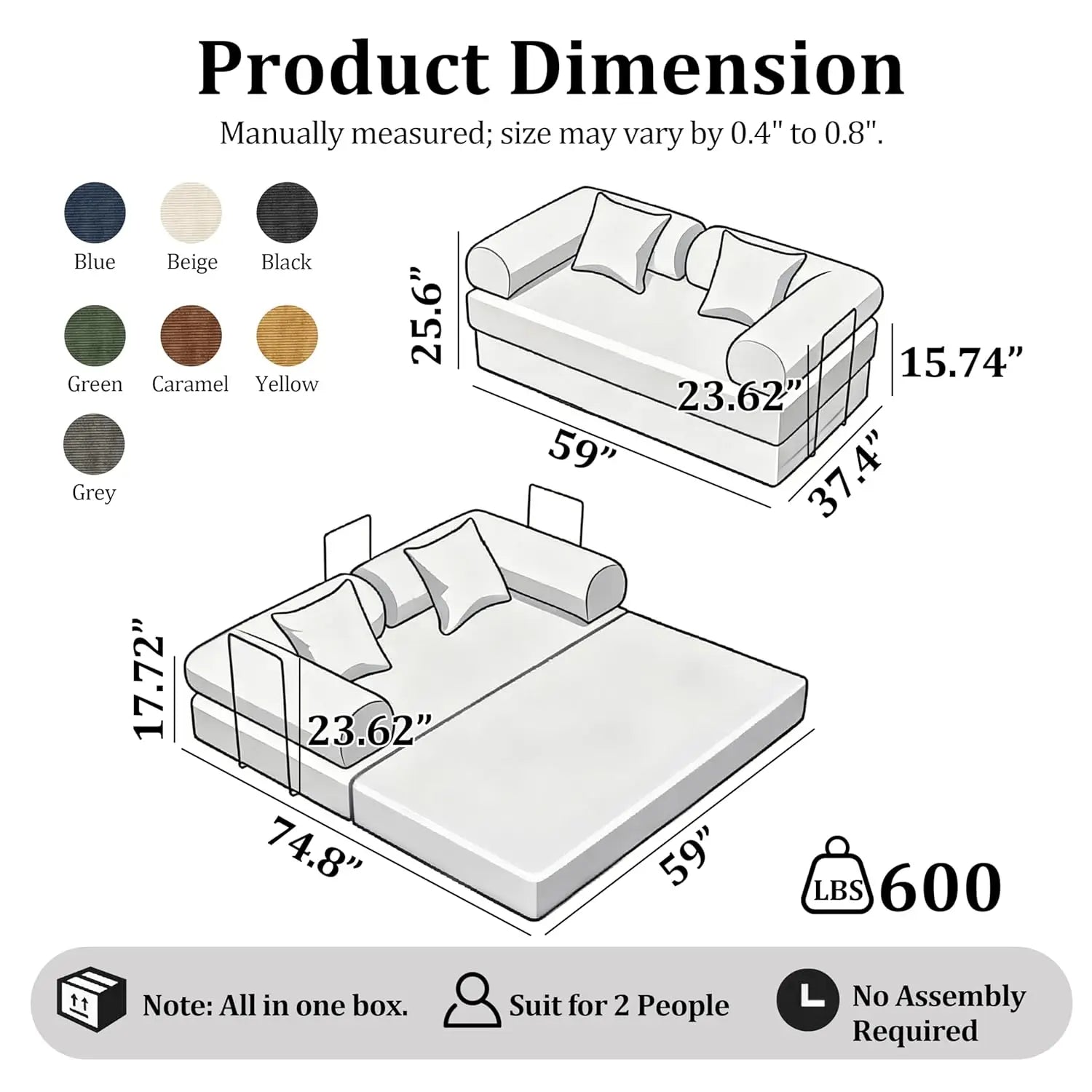 Convertible Corduroy Sofa Bed