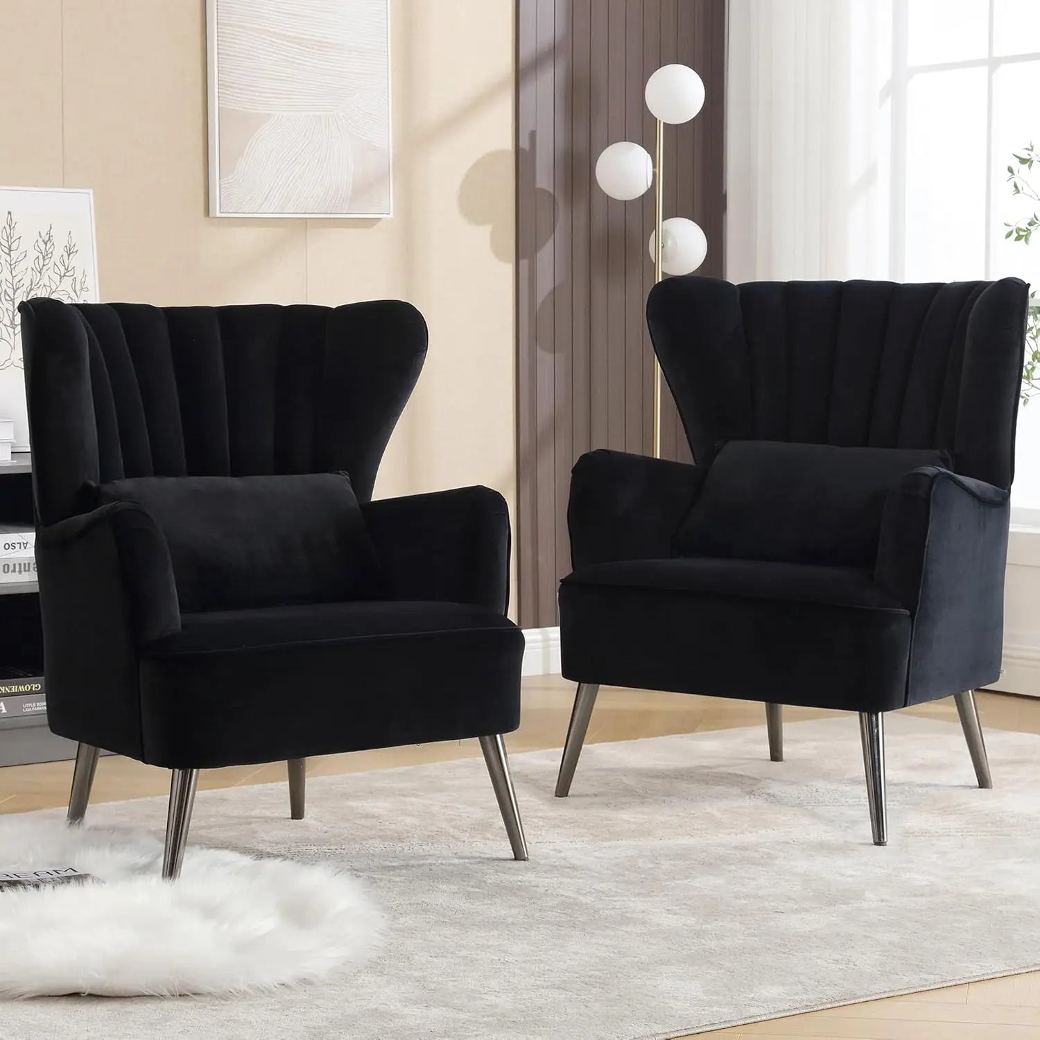 Velvet Wingback Accent Chairs (Set of 2)