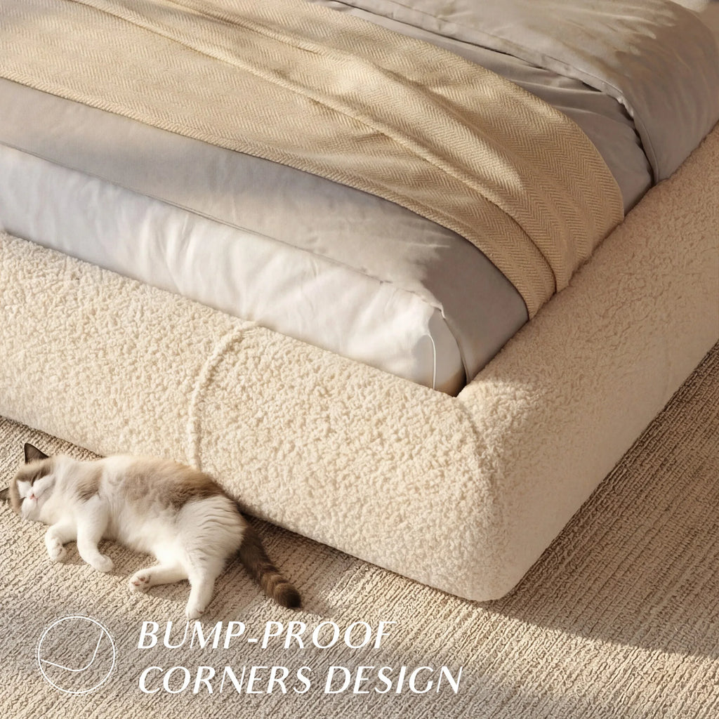 Boucle Cloud Bed Frame with Curved Edges