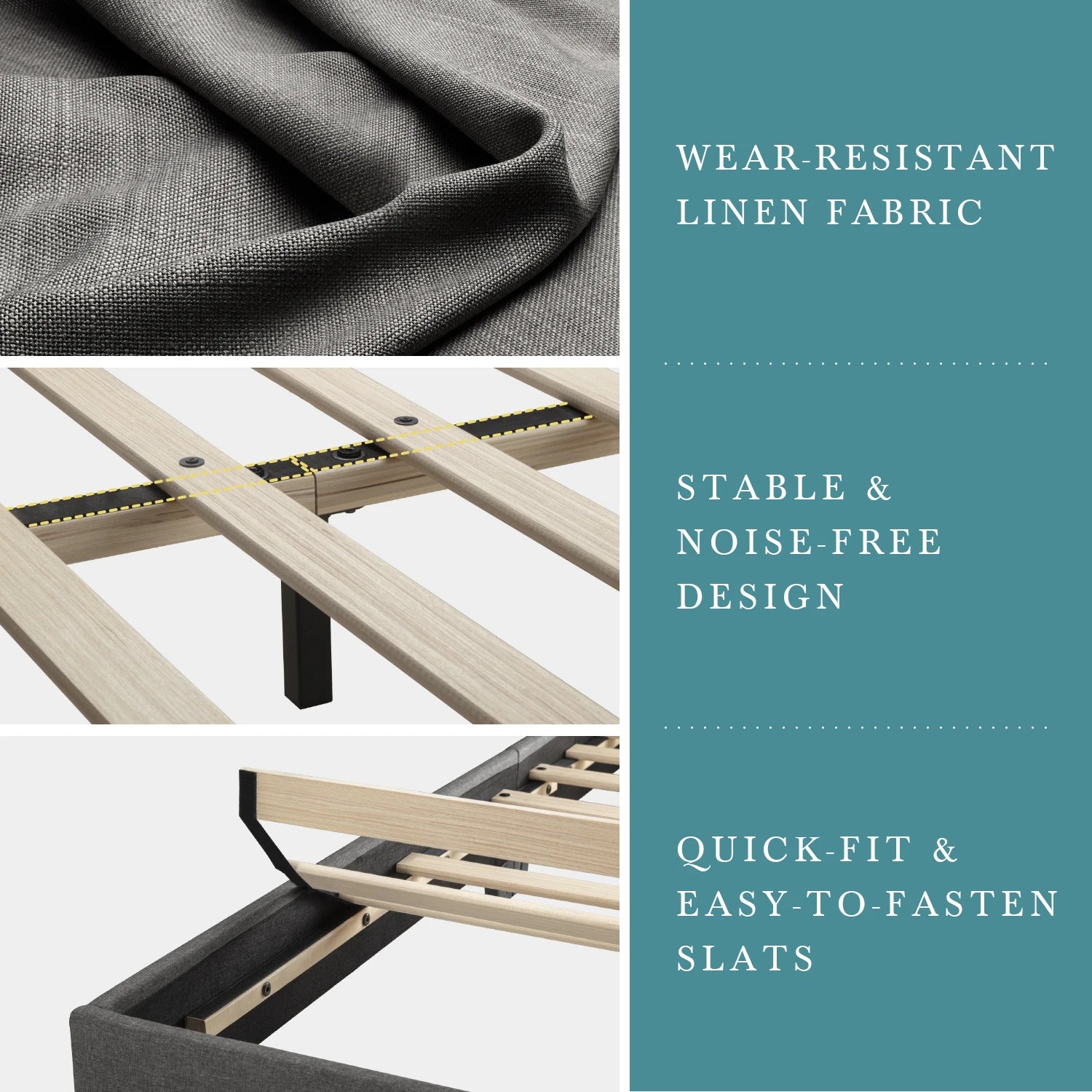 Upholstered Bed Frame with Linen Headboard