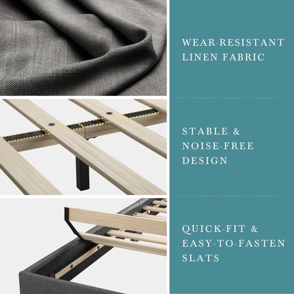 Upholstered Bed Frame with Adjustable Headboard