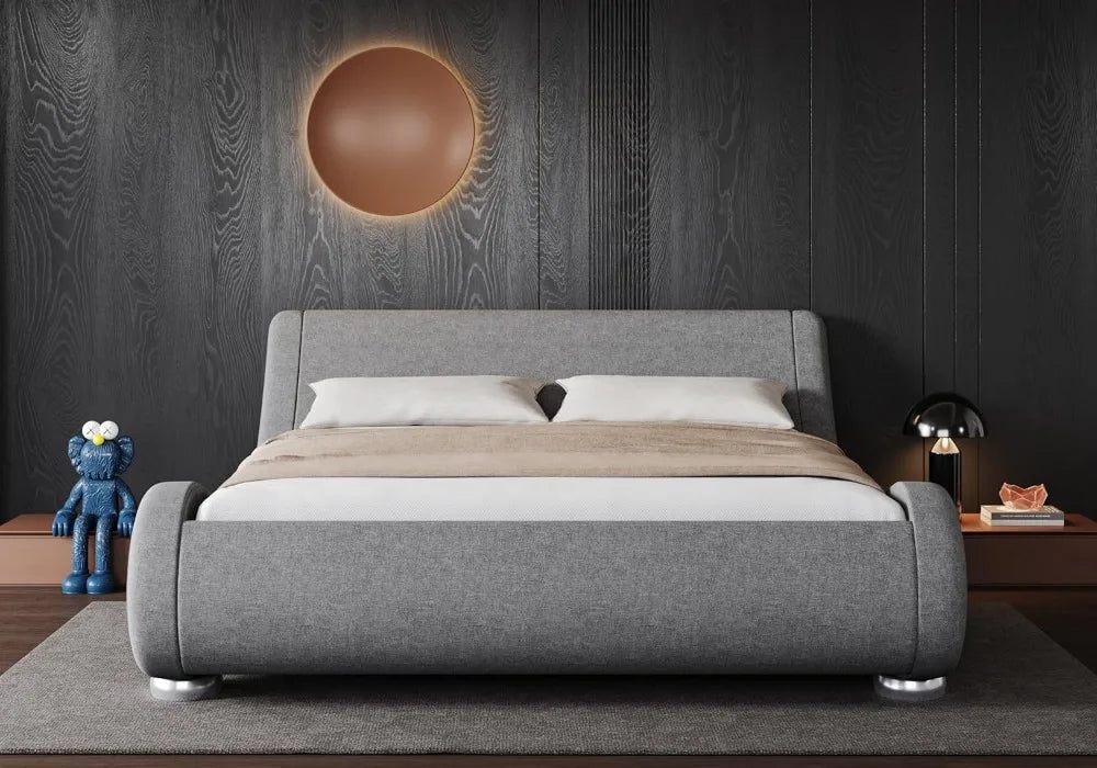 King Upholstered Bed Frame with Adjustable Headboard