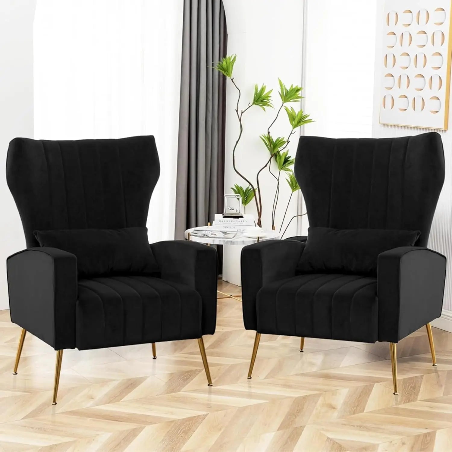 Velvet Wingback Accent Chairs (Set of 2)